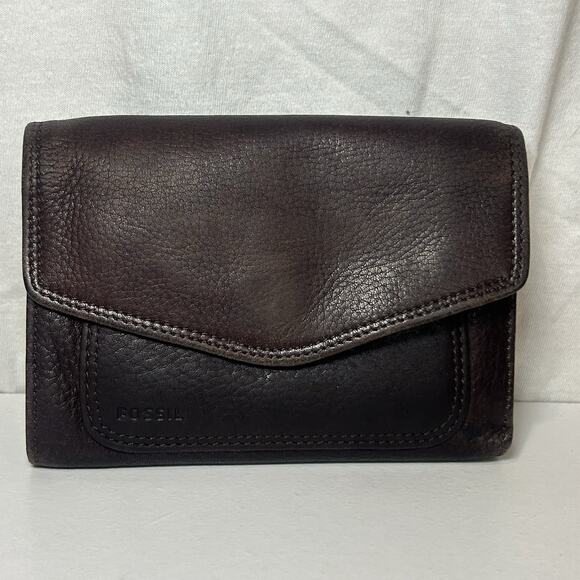 FOSSIL WOMENS Brown Soft LEATHER WALLET SNAP CLOSE ZIPPER POCKET - Picture 1 of 9